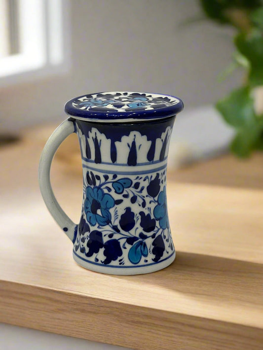 Elegant Blue and White Floral Coffee Cup with Lid