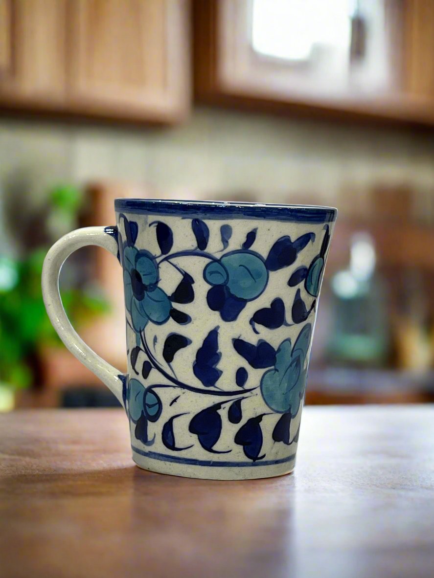 Elegant Blue and White Floral Coffee Cup