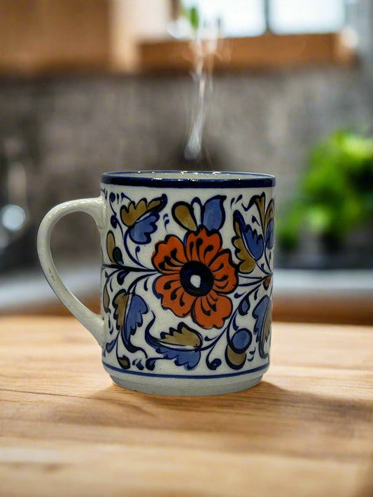 Elegant Blue and White Floral Coffee Cup